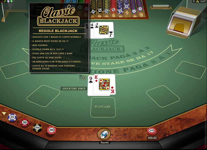 blackjack 21 regole