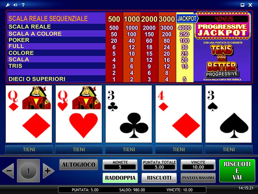 video poker progressivi